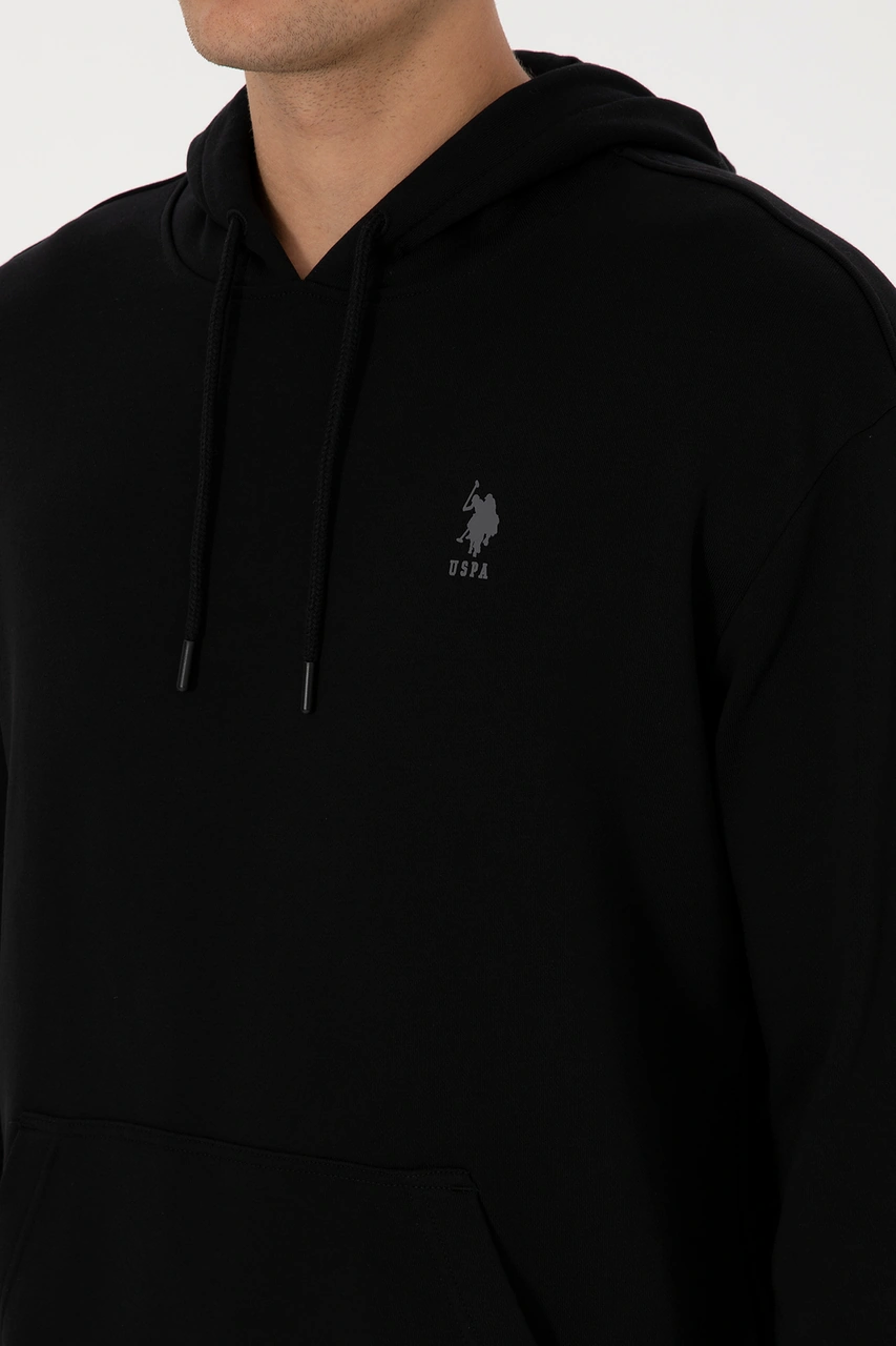 U.S. Polo Assn. Erkek Comfort Fit Kapüşonlu Siyah Basic Sweatshirt 50313746-VR046