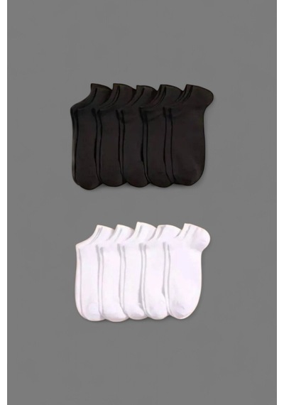 Hitit Socks Hitit Sock Erkek 10 Çift Premium Kalite Pamuklu Düz Patik Siyah Beyaz Asorti