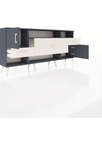 Arges Konsol 3 Raflı 3 Çekmeceli 2 Kapaklı 176x30x83 Antrasit-antrasit/aytaşı Antrasit/aytaşı