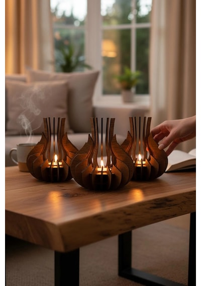 Modern Doğal Ahşap Mumluk Premium Tealight Mumluk 16 Cm Varsayılan