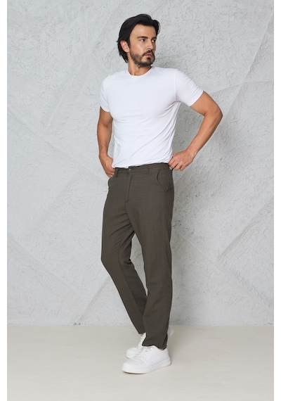 Blayn Jeans Erkek Fileto Cepli Yazlık Keten Pantolon Haki Kahverengi