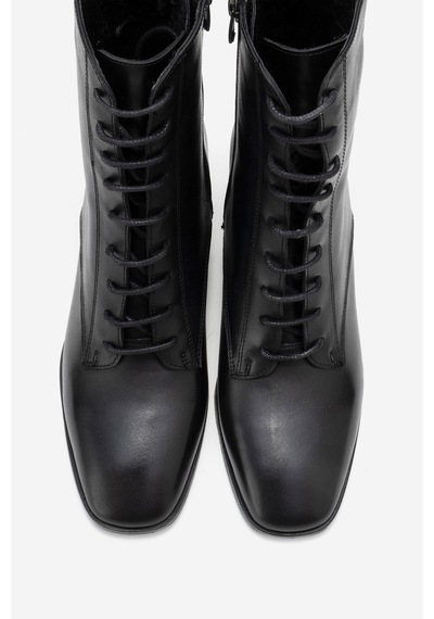 Luvishoes Luvi Shoes Sudy Siyah Cilt Hakiki Deri Bağcıklı Kadın Blok Topuklu Bot Siyah