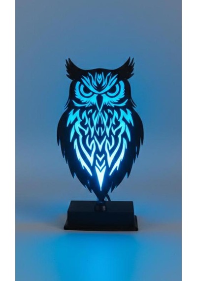 Baykuş Gece Lambası - Dekoratif Baykuş Masa Lambası Mavi