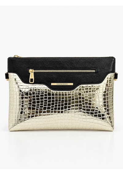 Sanmorris Kadın Suni Deri Ayarlanabilir Çapraz Ve El Askılı Portföy, Clutch Çanta S-1360 Gold Altın