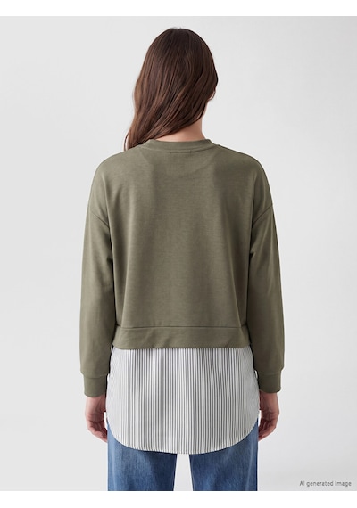 Lcw Modest Yeşil Soft Touch Çizgili Kadın Sweatshirt Tunik