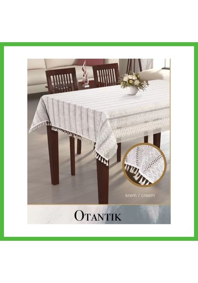 Vaveni Pamuklu Masa Örtüsü Tablecloth 150x260 Cm Yemek Masası Örtüsü Otantik Model Krem Arz