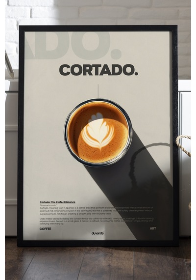 Cortado Kahve Siyah Ahşap Çerçeveli Poster, Dekoratif Duvar Tablosu
