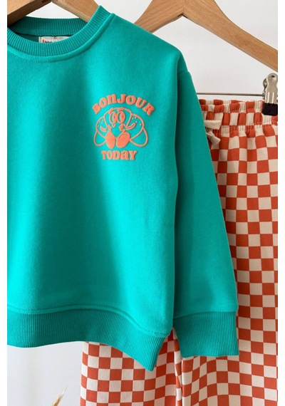 Lucco Erkek Çocuk Sırt Baskılı Sweatshirt Ve Damalı Eşofman Takım Çok Renkli