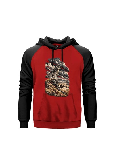 Bozkır Yolculuğu Gözcüsü Bozkurt Gri Renk Reglan Kol Sweatshirt Kapşonlu