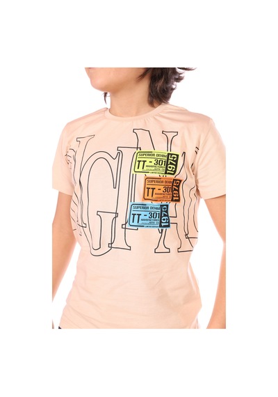 Toontoy Kids Toontoy Erkek Çocuk Original Baskılı Tişört Bej