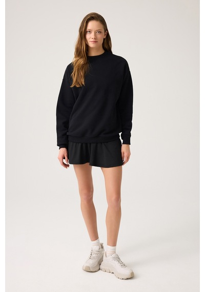 Los Ojos Siyah Geniş Kalıp Bisiklet Yaka Sweatshirt Crew Neck Siyah Siyah