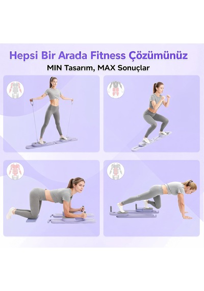 Fonksiyonlu Hareketli Pilates & Mekik Tahtası - Raylı Sistemli Tüm Vücut Kondisyon İstasyonu Mor