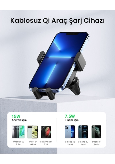 Ugreen Magsafe 15w Kablosuz Araç İçi Hızlı Şarj Cihazı, Otomatik Sensörlü Tutucu, Siyah, 40118