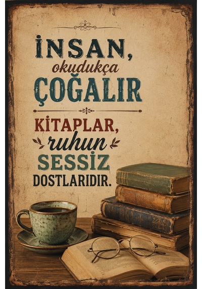 Retro Edebi Sözlü Mdf Duvar Tablosu Vintage Dekoratif Kitap Ve Kahve Temalı Pano 21