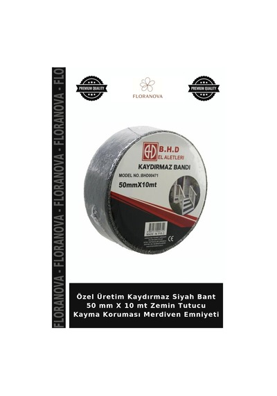 Özel Üretim Kaydırmaz Siyah Bant 50 Mm X 10 Mt Zemin Tutucu Kayma Koruması Merdiven Emniyeti