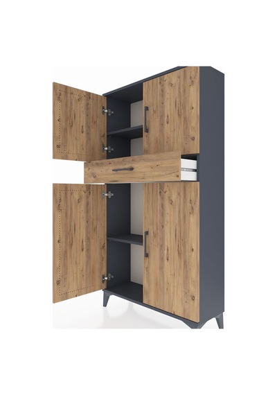 Arges Dolap 3 Raflı Tek Çekmeceli 4 Kapaklı 88x30x163 Antrasit-çam Antrasit