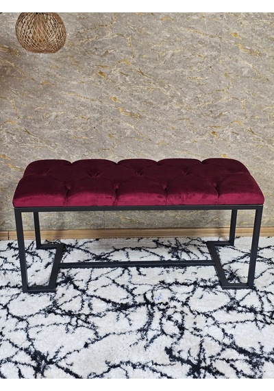 Zafir Siyah Boyalı - L - Ayaklı 100 Cm X 38 Cm Oturak - Bench - Makyaj Taburesi - Makyaj Oturak Bordo