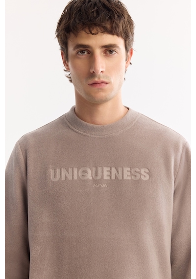Avva Erkek Gri Bisiklet Yaka Soft Touch Baskılı Polar Regular Fit Sweatshirt A52y1269