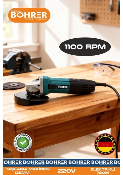 Böhrer Ba011231 Elektrikli Açılı Taşlama Makinesi - 1100rpm 780w 125mm - 220v