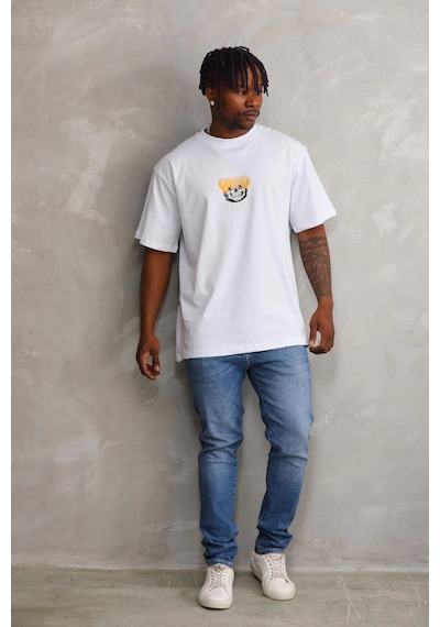 Barlashive Erkek Baskılı T-shirt Kısa Kol Bisiklet Yaka Regular Tişört - Beyaz Çok Renkli