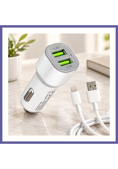 Bezos Araç Çakmaklık Çift Usb Hızlı Şarj Başlığı Ve Lightning Kablosu Nıda