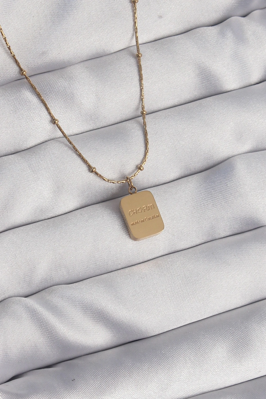 316l Çelik Gold Renk Kare Charm Model Kolye Renkli