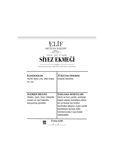 Elif Artizan Bakery Siyez Ekmek 750 G