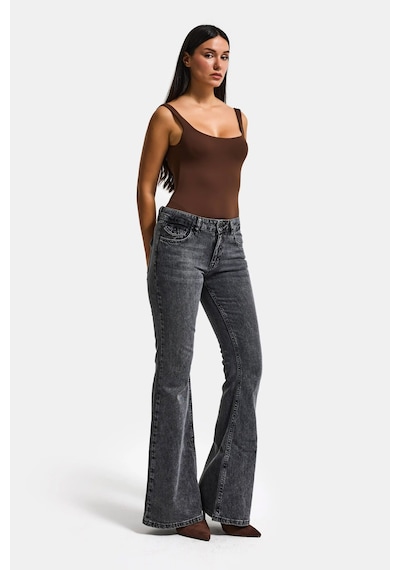 Itsbasic Kadın Kot Füme 4s6-14 Sln05 Mide Rise Flare Fit Süper Esnek Kumaş İç Boy 83cm Denim Jean
