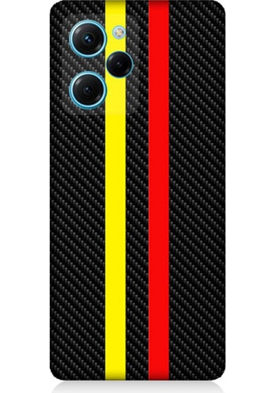 Xiaomi Poco X5 Pro Uyumlu Silikon Kılıf Sarı Kırmızı Karbon Motif