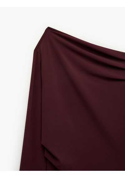 Koton Slim Fit Drapeli Asimetrik Kesim Uzun Kollu Tek Omuz Tişört Bordo 7wak50088ek
