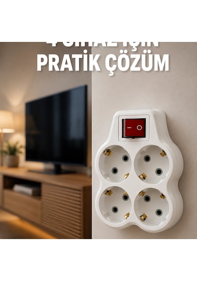Kablosuz Duvar Tipi 4 Lü Priz Çoklayıcı Anahtarlı Elektrik Priz Çoğaltıcı Diğer