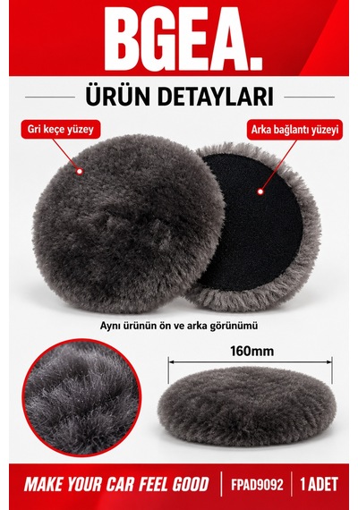 Bgea Vıp Gri Parlatma Keçesi 160 Mm Kalın Pasta Polisaj Pedi 1 Adet
