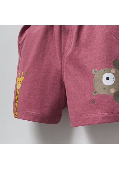 Overdo Kids Erkek Çocuk Pamuklu Penye Baskılı Beli Lastikli Günlük Şort Pembe