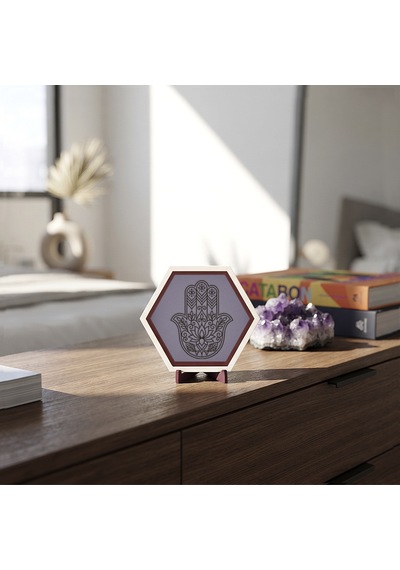 Estetik Hamsa Motifli Masaüstü Dekoru, Minimalist Dekorasyon Anlayışınızı Tamamlayan Özgün Ve Modern Parça 10x10 Cm, Mor