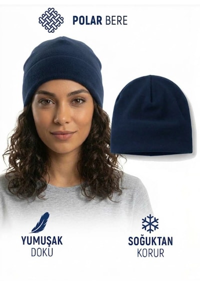 Qulothes Qu-tex Extra Kalın Termal Polar Soğuk Geçirmez Bere Unisex Pamuklu Kışlık Şapkaa Lacivert