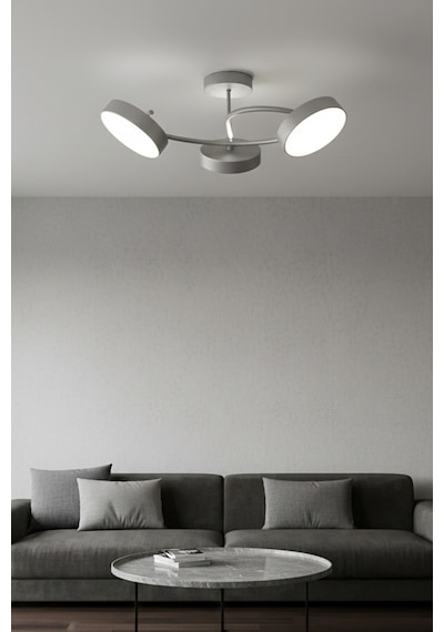 İkon Modern Salon Yatak Odası Giyinme Odası Mutfak Beyaz Işık Ledli Renk 3 Lü Led Avize Gri Gri