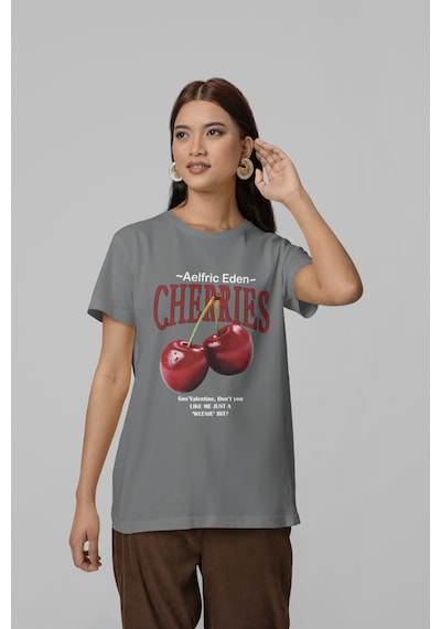 Nevermind Unisex Erkek/kadın Cherrıes Özel Baskılı Oversize Pamuklu Bisikle Antrasit
