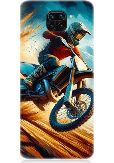 Xiaomi Redmi Note 9 Uyumlu Alevler Arasında Motosiklet Sıçrayışı Desenli Silikon Kılıf Çok Renkli