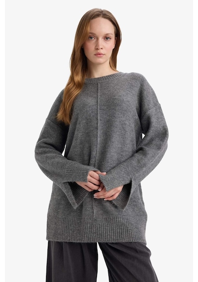 Defacto Yün Karışımlı Loose Fit Bisiklet Yaka Triko Kazak Tunik F4547ax25wngr76 Gri-gr76