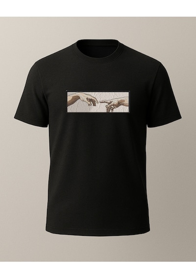 Tanrının Eli Baskılı T-shirt Siyah