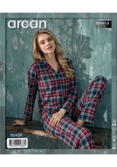 Arcan 20501-3 Süet Ekose Düğmeli Renkli Kadın Pijama Takımı Çok Renkli