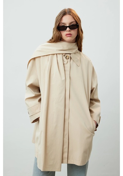 Manuka Stokholm Şal Detaylı Oversize Trençkot Bej