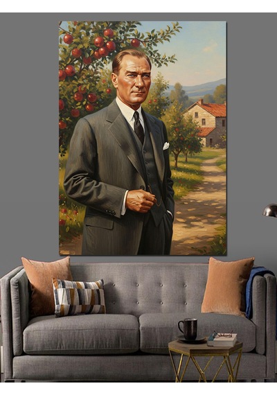 Mustafa Kemal Atatürk Ve Meyve Bahçesi Dekoratif Kanvas - Mdf Ahşap Tablo