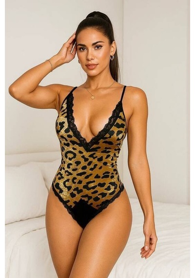 Nimselove Kadın Leopar Desenli Dantel Babydoll