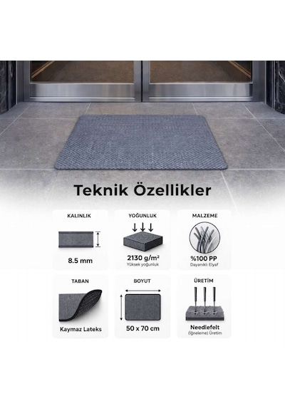 Orion Baskısız Kaymaz Taban Nem Ve Toz Alıcı Kapı Önü Paspası Antrasit 50x70 Cm