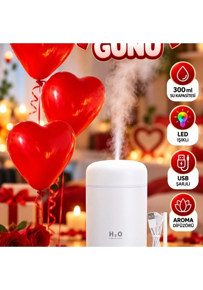 Sevgiliye Özel Led Işıklı Usb Şarjlı 300 Ml Ultrasonik Hava Nemlendirici Aroma Difüzörü