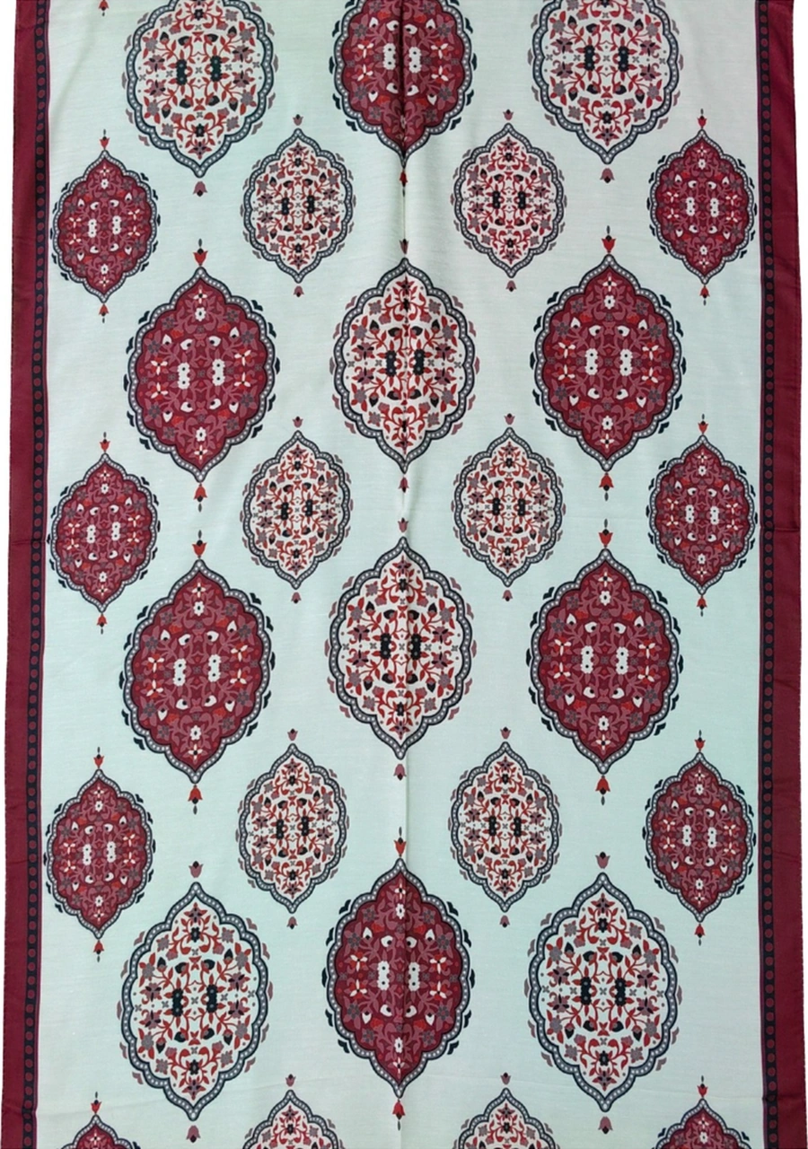 Mim Eşarp Işıl İpek Soft Pamuklu Etnik Desenli Şal 75x190 Cm Bordo