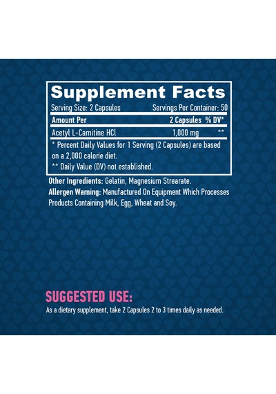 Haya Labs Acetyl L-carnitine Hcl Burner 1000mg / 100 Caps