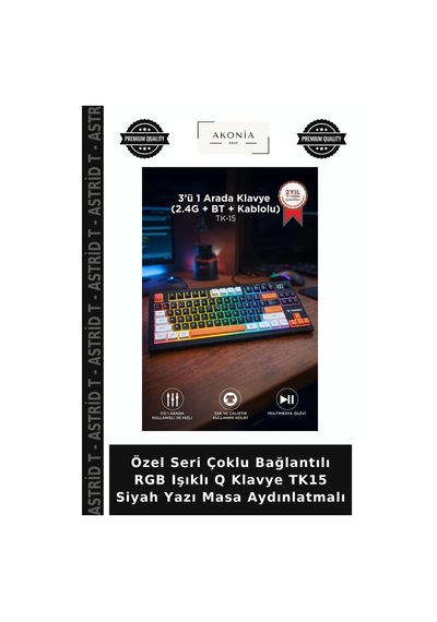 Özel Seri Çoklu Bağlantılı Rgb Işıklı Q Klavye Tk15 Siyah Yazı Masa Aydınlatmalı