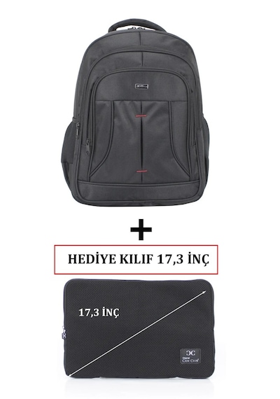 Case Club Büyük Laptop Sırt Çantası 17 İnç + Kılıf Hediyeli Siyah